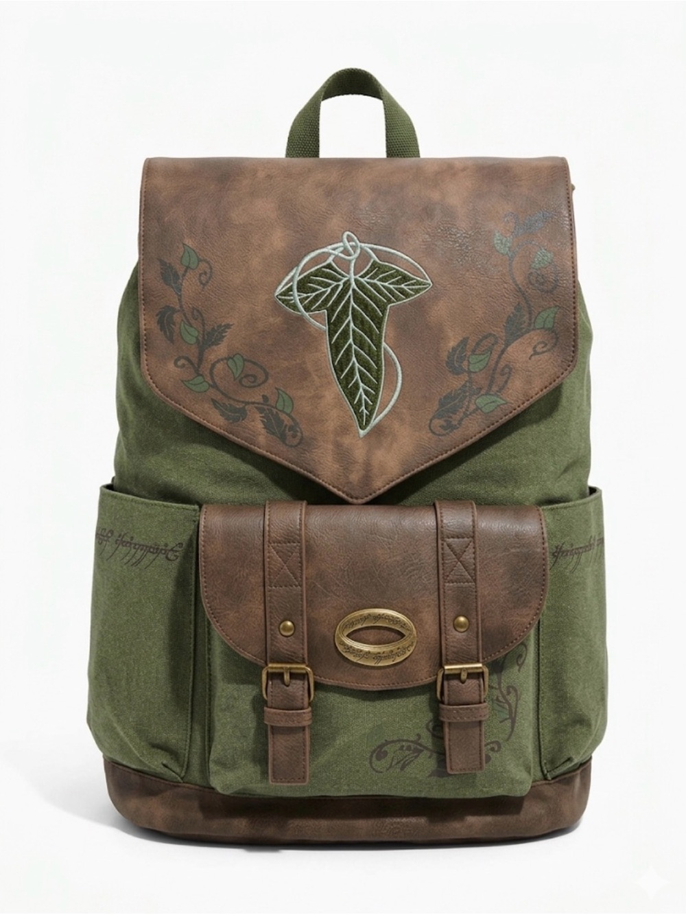 New Lord Of The Rings Canvas Backpack with Brown Faux-Leather Trim